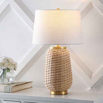 Chakrii 25" Rustic Bohemian Iron/Rattan LED Table Lamp with Pull-Chain - JONATHAN Y
